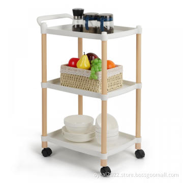 3 Layers Kitchen Plastic Black Cart with Wheels
